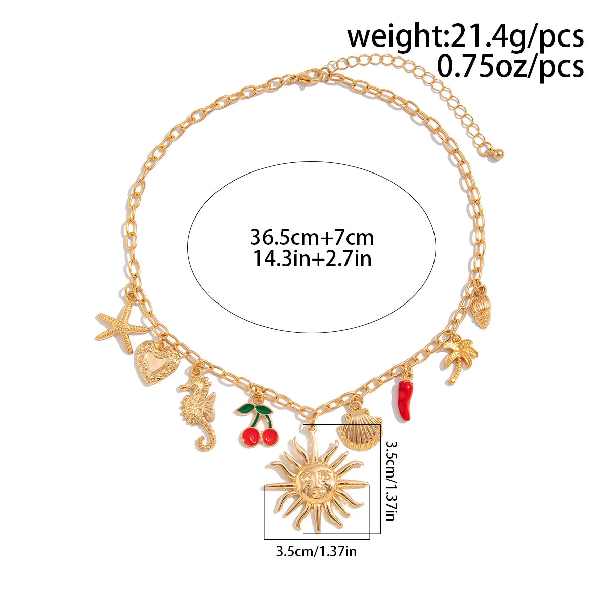 Salircon Sonne Seestern Jakobsmuschel Anhänger Halskette für Frauen Vintage Conch Sommer Strand Feiertage Gold Farbe Kette Schmuck Geschenk
