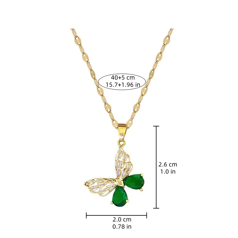 Klassische wunderschöne grüne hohle Edelstahl Schmetterling Halskette Ohrringe Set Dekoration Mode Mädchen Geburtstag Abendessen Geschenk