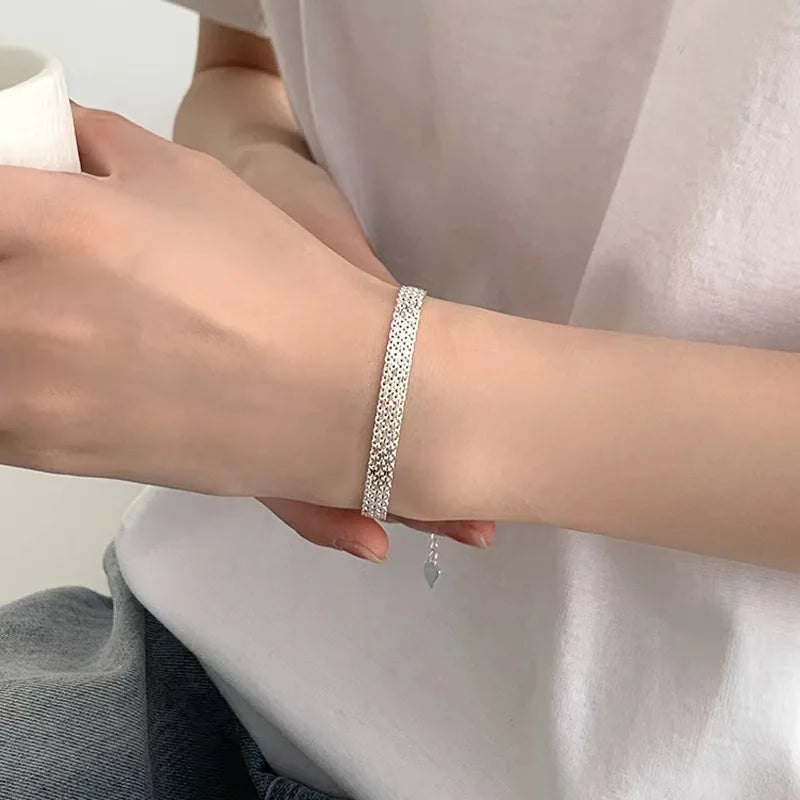 925 Sterling Silber Armbänder Mesh Kette für Frauen Männer Hochzeit Dame Edler Hübscher Schmuck Mode Schöne Kette 20 cm 8 Zoll