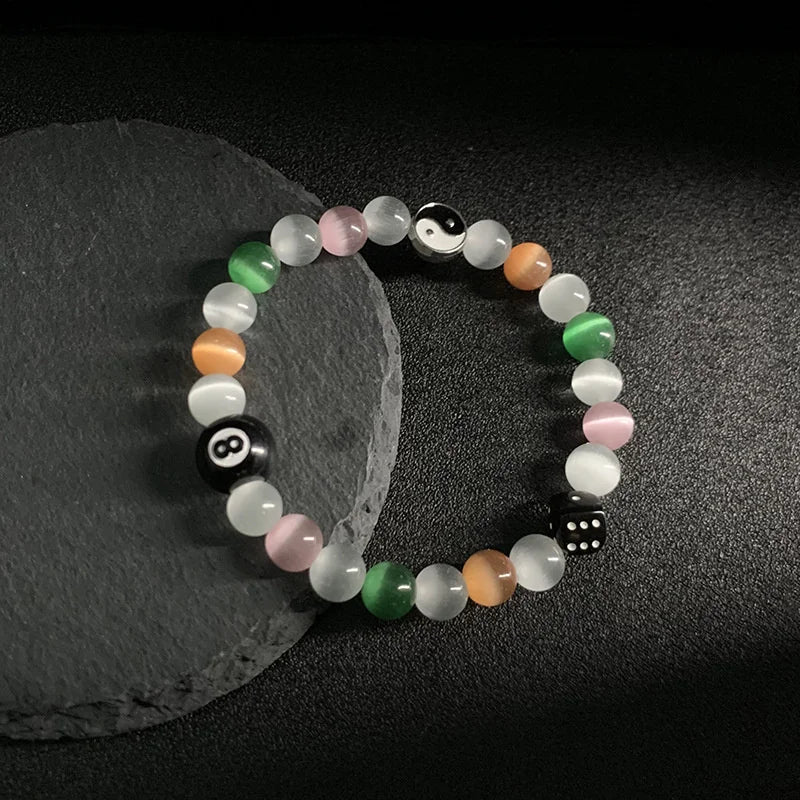 Billard schwarze Kugel 8 Perlen Armband Männer Frauen handgemachte Perlen elastische Armbänder männlich Hip Hop Rock Grunge Schmuck Zubehör
