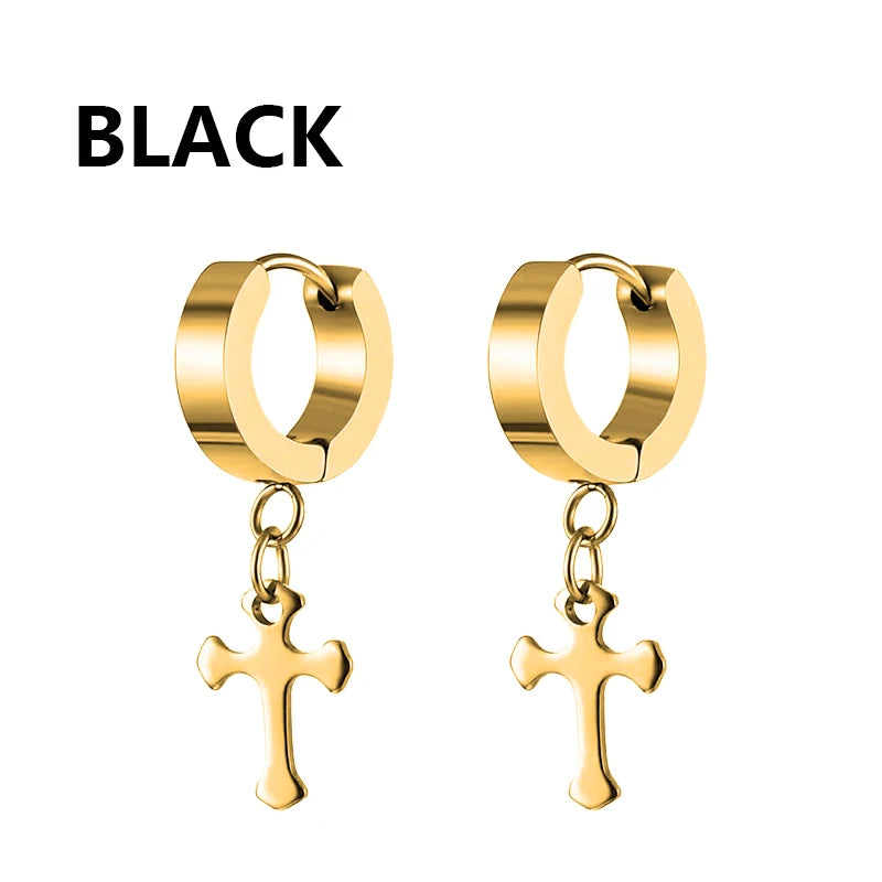 1pc Koreanische Mode Edelstahl Spezielle-förmigen Kreuz Anhänger Ohrringe Frauen Ohrring Punk Rock Piercing Hoop Ohrringe Schmuck