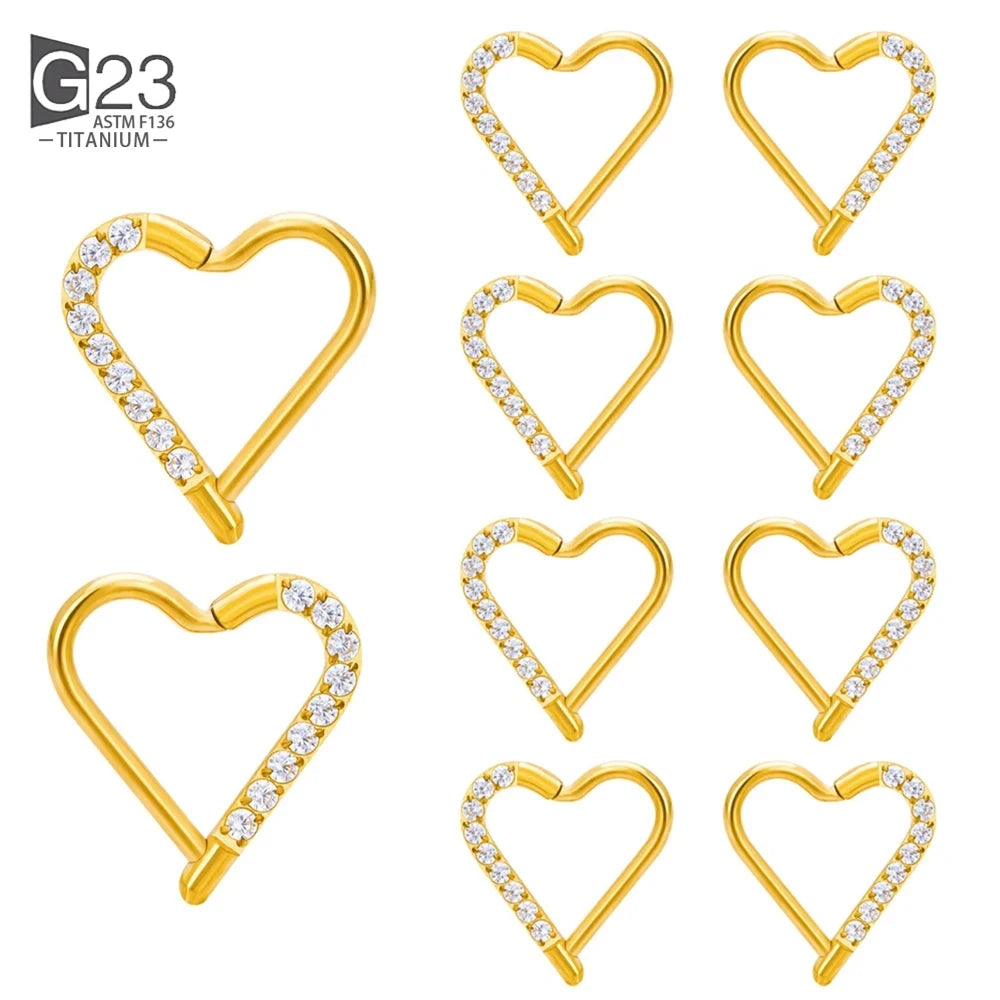 10 Stück ASTM F136 Titan Daith Herz Ohrring Hoop Knorpel Tragus Helix Ringe Scharniersegment Hoop mit klarem CZ