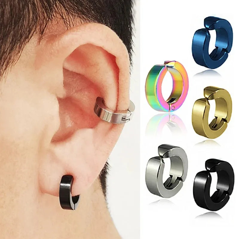 2 Stück Punk Non Piercing Clip Ohrringe für Mann Frau, Titan Stahl Ohrstecker Teenager Hip Hop Stil Ohrring Schmuck Zubehör