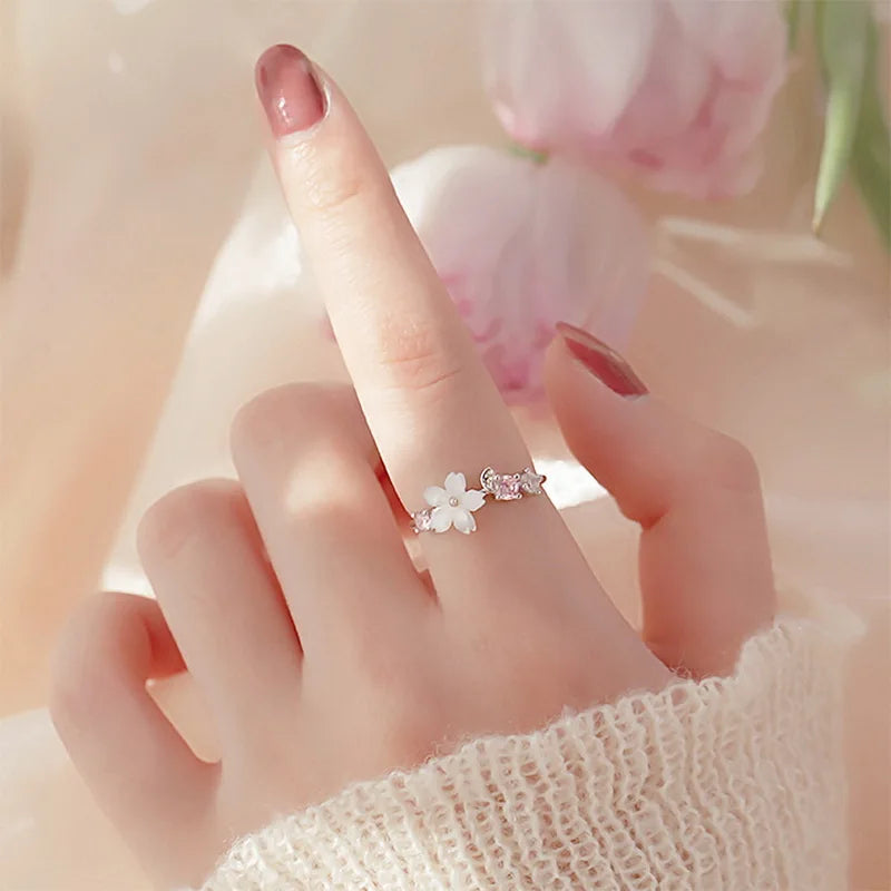 Luxus Zirkon Blume Öffnung Ringe für Frauen Zirkonia Rose Kirschblüte Tulpe Einstellbare Finger Ring Hochzeit Schmuck