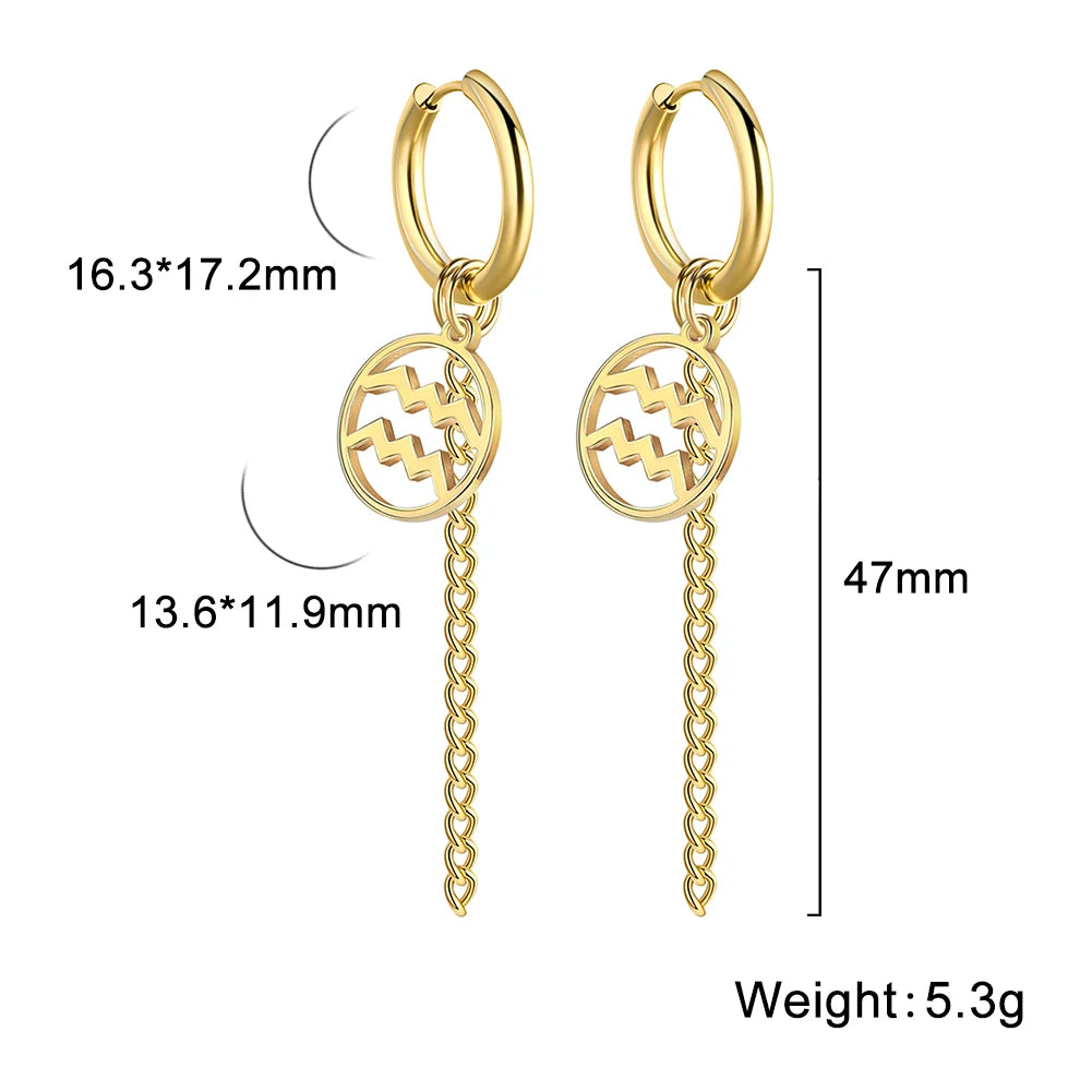 Amaxer Sternbild-Pin-Ohrringe, 12-Sternzeichen-Edelstahl, eleganter Quasten-Tropfenohrring, Widder, Stier, Jungfrau, Fische, für Frauen, Geschenk