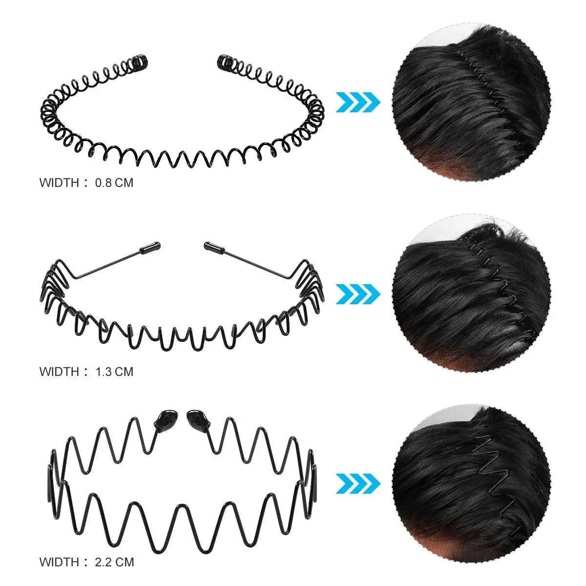 Unisex Schwarz Elastisch Rutschfest Einfache Metall Stirnbänder Für Männer Frauen Welliges Haarband Frühling Haar Hoop Mode Haar Zubehör
