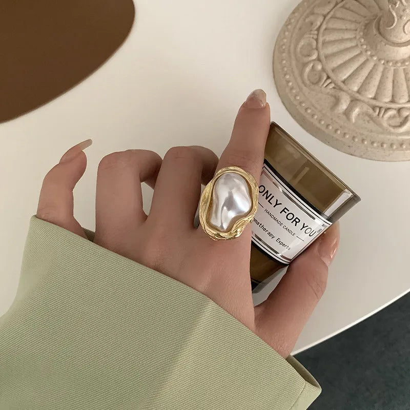 KOTiK Neue Design Seestern Perle Ring Form Gold Farbe Einstellbare Ringe Für Frauen Koreanische Mode Schmuck Party Luxus Zubehör