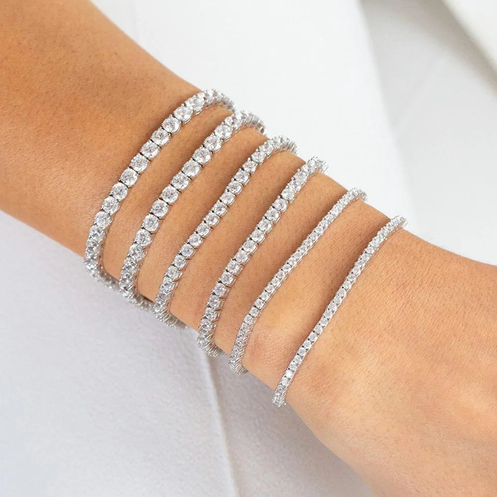 Damen-Tennis-Armband, Hip Hop, trendig, AAA+, Zirkonia, silberfarben, Teenager-Mädchen, Kristallkette an der Hand, Hochzeitsschmuck H086