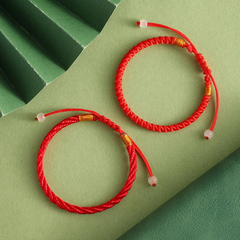 Rote buddhistische handgefertigte Zopfschnur-Armbänder, tibetisches gewebtes Seil-Armband, viel Glück, Amulett-Armband für Frauen und Mädchen, 2025,
