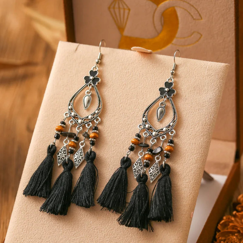 Mode Böhmischen Herz Blume Emaille Geometrische Quaste Ohrringe Für Frauen Unregelmäßige Stein Perlen Handgemachte Boho Hochzeit Schmuck