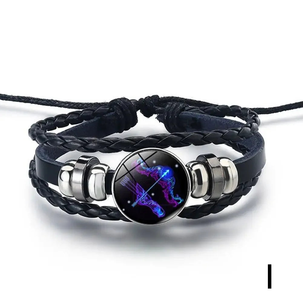 12 Sternbild Edelstein Leder Armband Männer Frauen Glas Armband Paar Leder mehr schicht ige Webart Geburtstags geschenk Armreif Edelstein