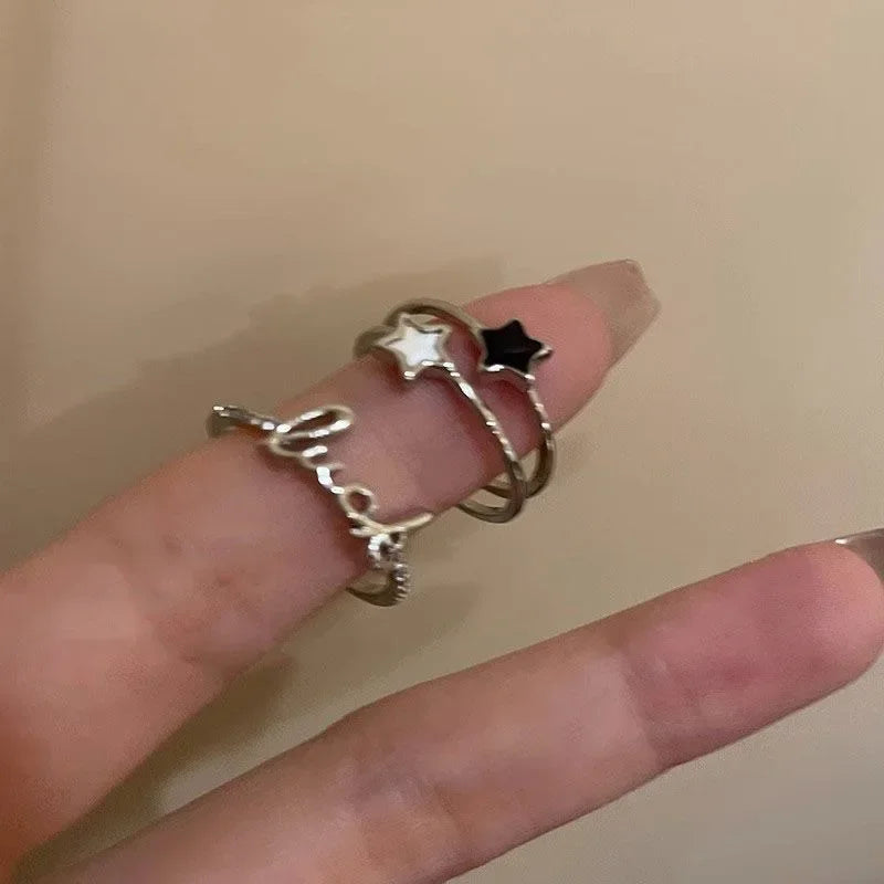 Mode Offenen Ring Stern Zirkon Kristall Ringe für Frauen Mädchen Doppel Schicht Ästhetischen Schmuck Kpop Neue Trend y2k Zubehör