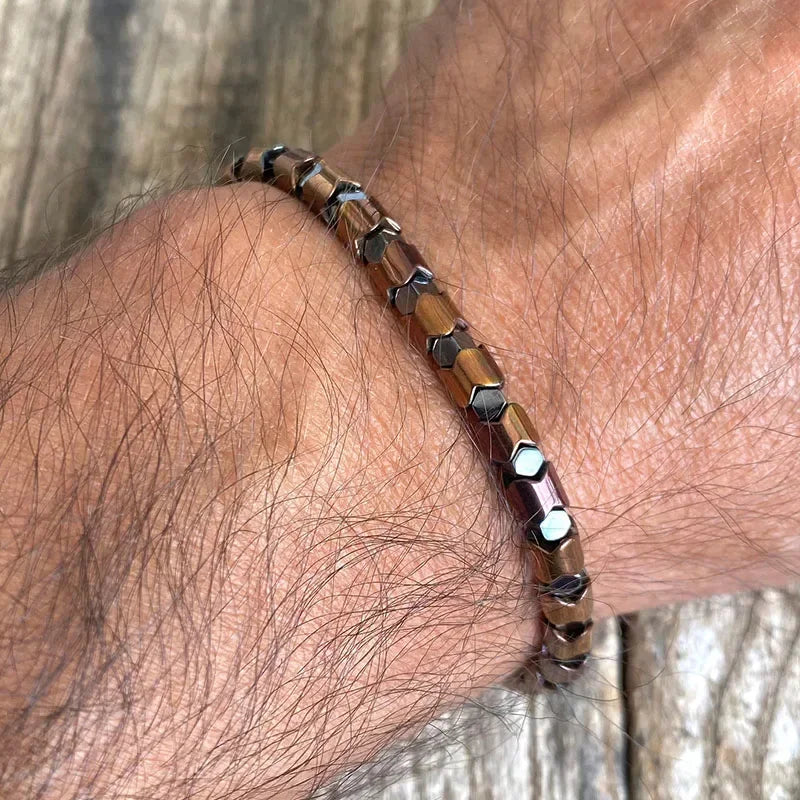 Schwarzes Onyx-Yoga-Armband mit runden Perlen und Pfeilsteinperlen für Herren