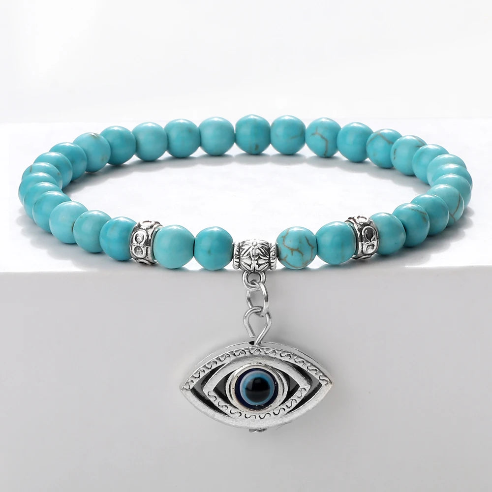 Natürliche blaue Türkis Stein Perlen Armbänder für Frauen türkische böse Blick Energie Perlen Armbänder türkischen Mann Schmuck Freund Geschenke