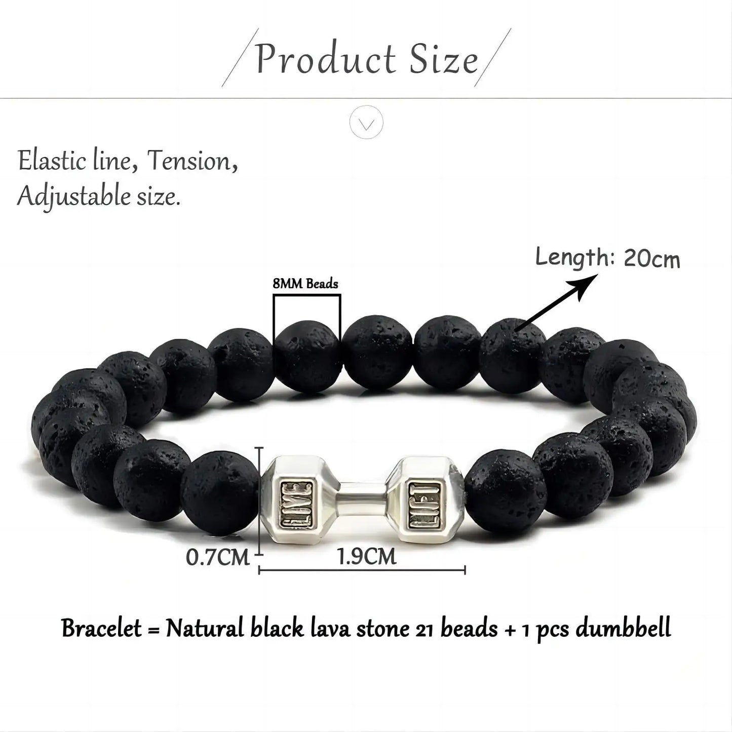1pc Natürliche Schwarze Vulkanische Lava Stein Hantel Armband Schwarz Matte Perlen Armbänder Für Frauen Männer Fitness Barbell Schmuck Pulser