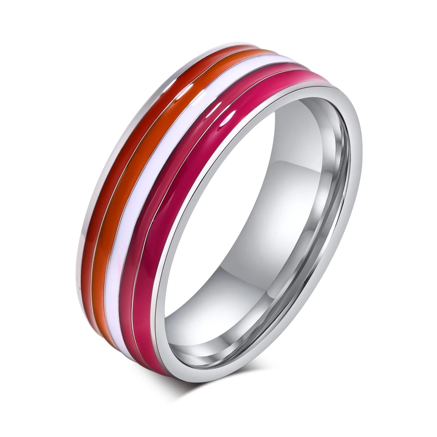 Lesbener LGBT-Ring aus Edelstahl für Frauen, Paare, Stolz, Liebesversprechen, Band, Streifen, Flagge, Farbe, Verlobungsringe