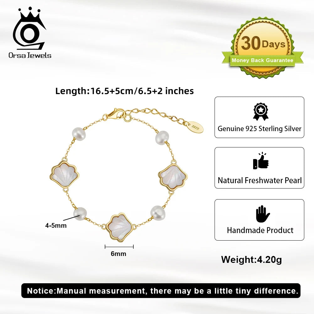 ORSA JEWELS Neues 925er Silber, heißer Verkauf, Muschel-Sommerschmuck-Set, Muschelperle, Charm-Armband, Kette, exquisites Geschenk für Damen, GPB41