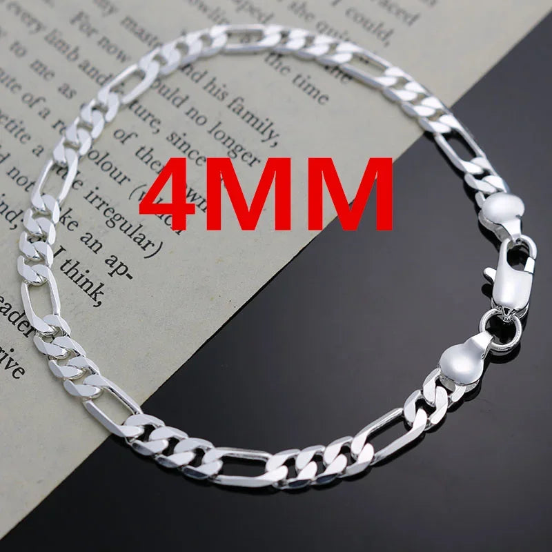 40-75 cm 925 Sterling Silber 4 mm Kette für Männer Frauen Armband Halskette Schmuckset Dame Weihnachtsgeschenk Charms Hochzeit