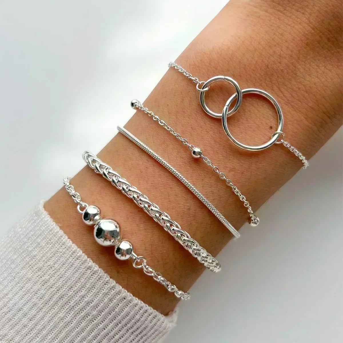 5 teile/satz Mode Silber Farbe Herz Perlen Kette Armbänder für Frauen trend ige geometrische Armbänder Set Party Schmuck Accessoires