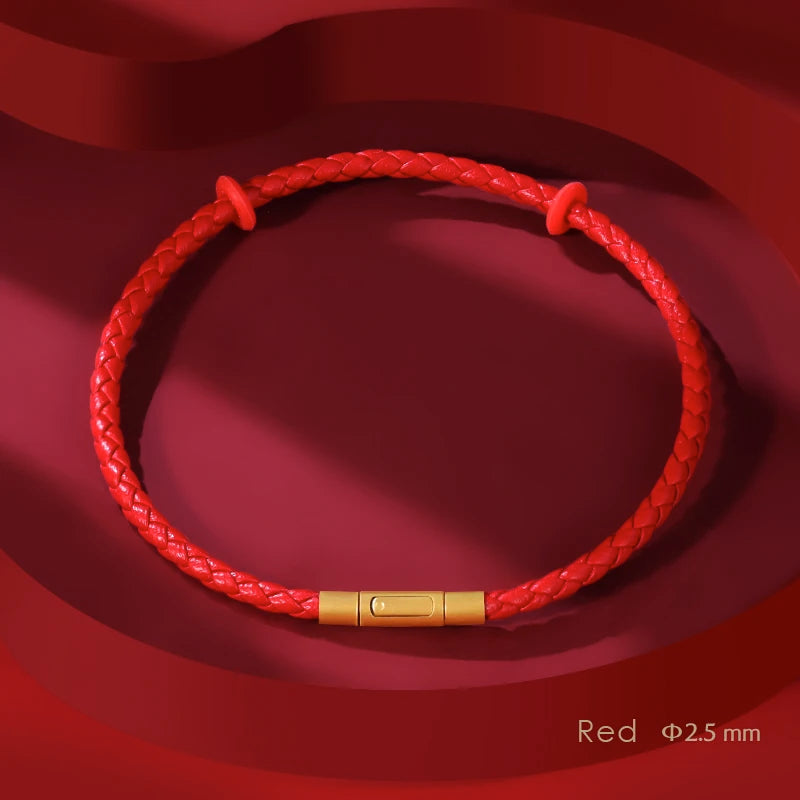 Einfache Stil Viel Glück Rot Leder Armband Für Unisex Grade 2mm DIY Perlen Edelstahl Dünne Armband Weibliche Mode schmuck