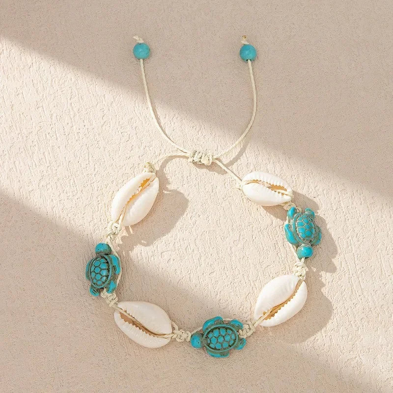 Böhmisches Imitation Muschelperlen-Armband für Frauen, Seestern, Schildkröte, gewebtes Seil-Armband, handgefertigt, Freundschaft, Strand, Urlaub, Schmuck