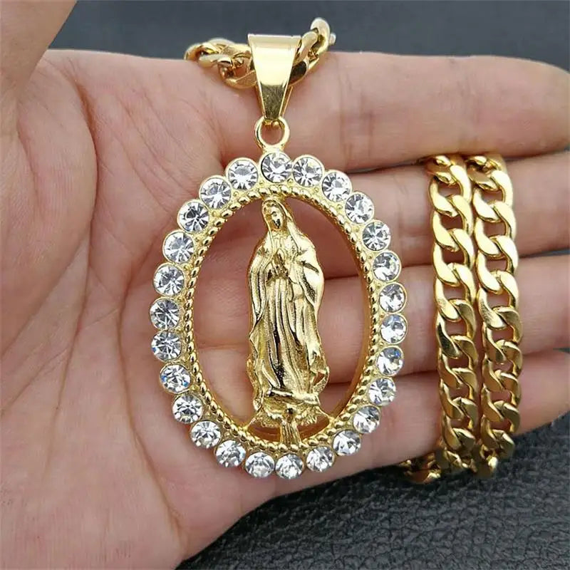 Klassische Persönlichkeit hohle Jungfrau Maria Anhänger religiöse Männer und Frauen künstliche Zirkon Halskette Retro katholischen Schmuck