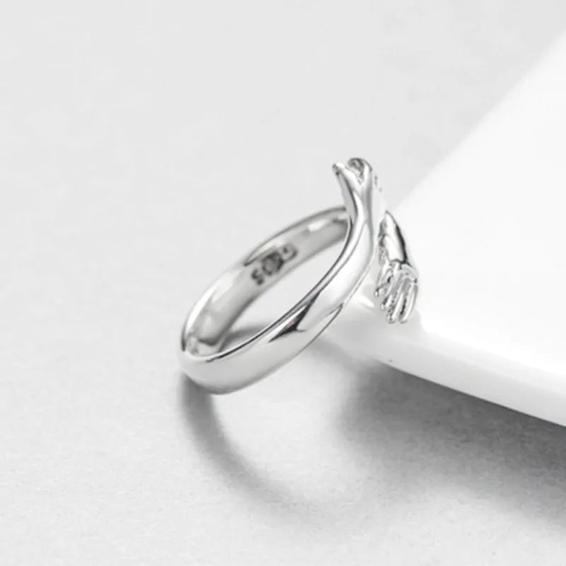 Neue Sterling Silber Fingerringe für Frauen Frauen Edelstahl Geometrische Umarmung Paar Einstellbare Ring Hochzeit Schmuck Geschenk
