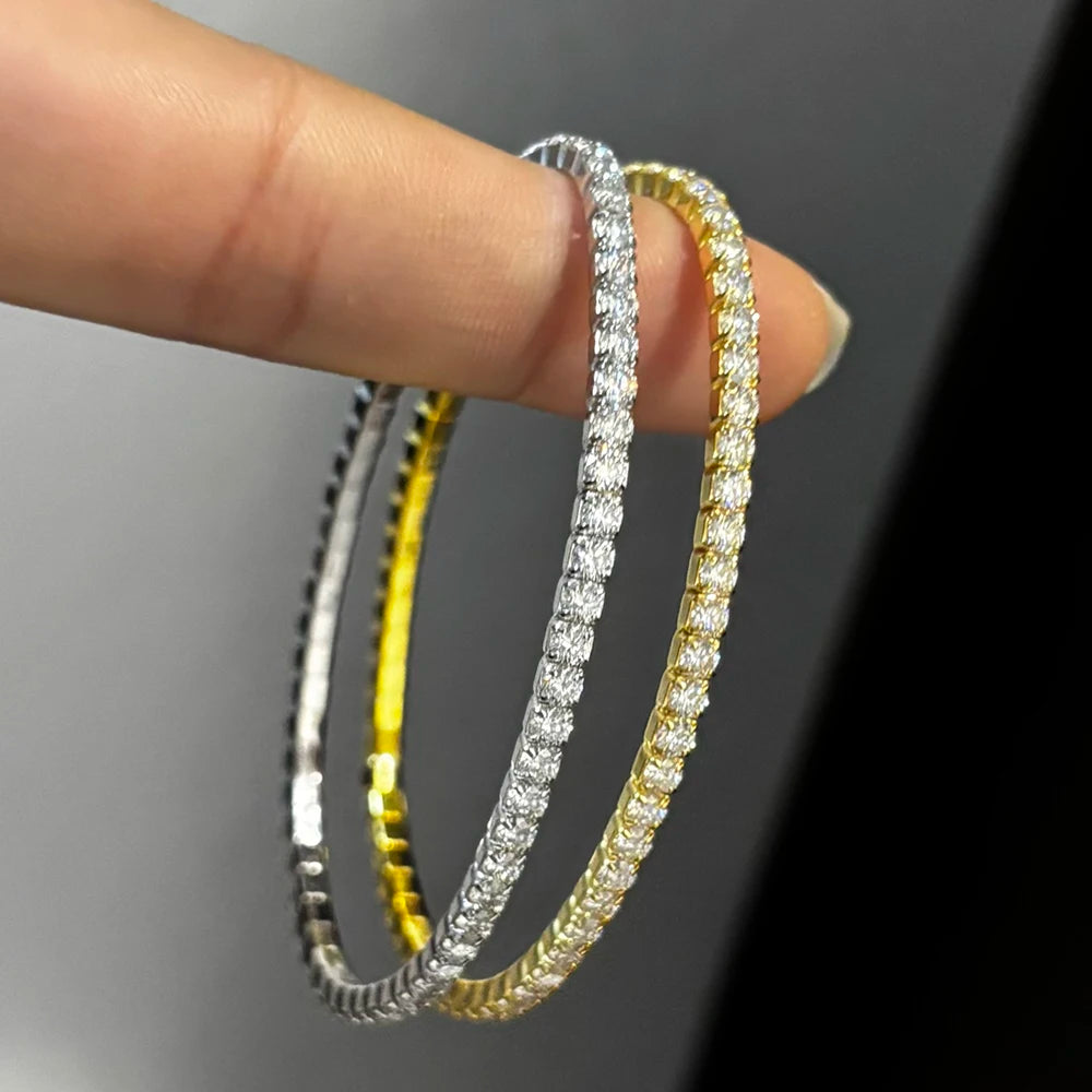 2,5/3 mm voller Moissanit-Tennisarmbänder für Damen und Herren, 925er Sterlingsilber, 18 Karat vergoldet, minimalistischer elastischer Armreif mit GRA