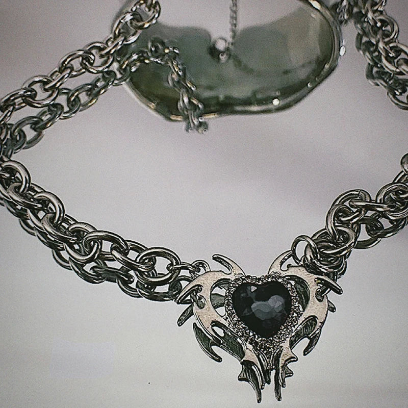 Punk Schmuck Dorn Stern Kristall Herz Halskette Koreanische Mode DIY Goth Anhänger Halskette für Frauen Egirl Zubehör Grunge Rock