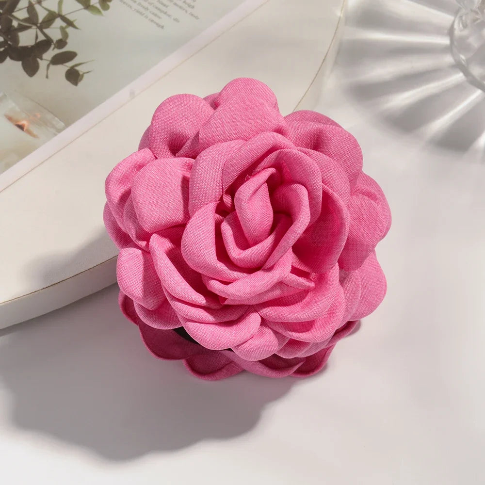 16 Farben Schweiß mittlerer Baumwollstoff Rose Blume Haarklammern für Frauen koreanische Ctach Shark Clamp Haarschmuck 2024