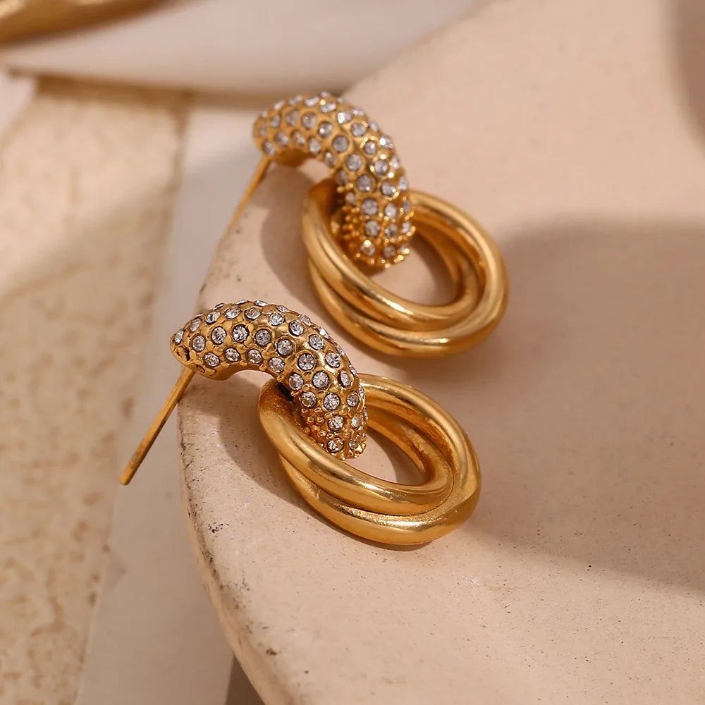 1 Paar 316L Edelstahl 18K vergoldet Zirkon Ring Ohrstecker Ohrringe Damen CZ Ohrringe Tägliches Datum Urlaub Schmuck Geschenke