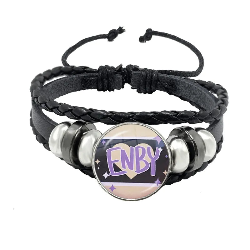 LGBT Schwarz Weave Leder Armband Bi Stolz Glas Cabochon Homosexuell Stolz Regenbogen Flagge Foto Armreif Schmuck Für Frauen Männer Liebhaber geschenk