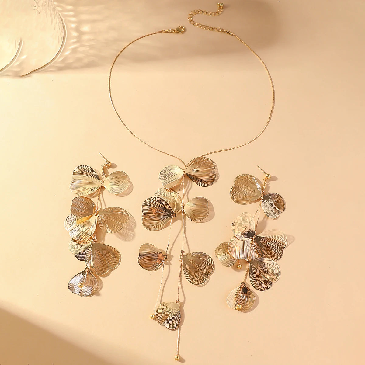 3PC Schöne und Elegante Ginkgo Blatt Anhänger Ohrringe Halskette frauen Set Romantische Braut Quaste Schmuck Set Party Hals schmuck