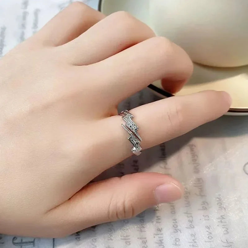 Punk Neue Hip Hop Silber Farbe Blitz Offene Ringe für Frauen Männer Trendy Unregelmäßigen EKG Zeigefinger Ring Persönlichkeit Schmuck Geschenk