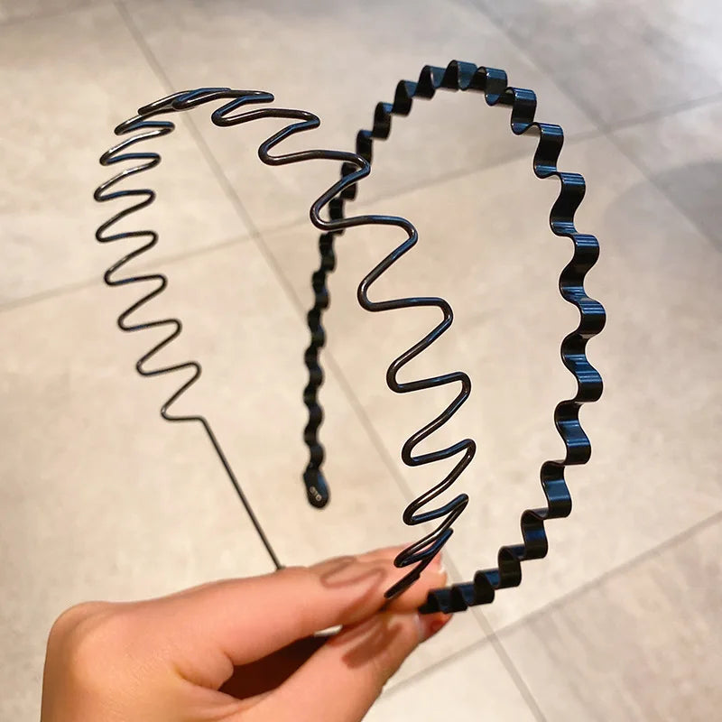 Unisex Schwarz Elastisch Rutschfest Einfache Metall Stirnbänder Für Männer Frauen Welliges Haarband Frühling Haar Hoop Mode Haar Zubehör