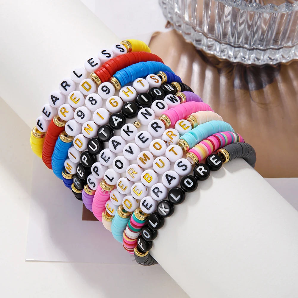 11/14pc bunte Freundschaft bänder für Taylor Swift Fans verstellbares Album inspiriert Armband Stretch Letter Perlen Armbänder