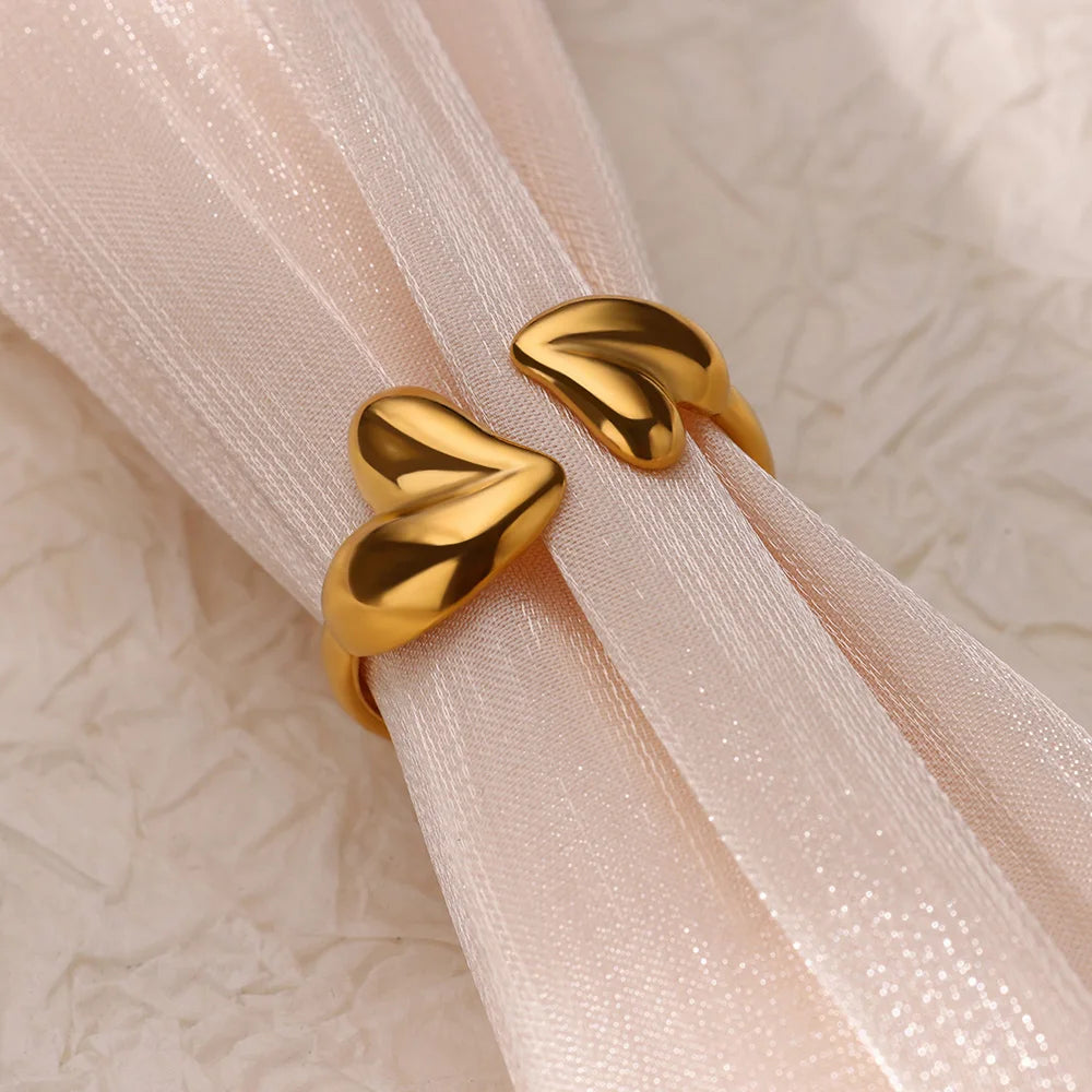 Unregelmäßige Herz Design Edelstahl Offene Ringe Für Frauen Gold Farbe Hochzeit Ästhetischen Ring Schmuck Zubehör Weihnachten Geschenk