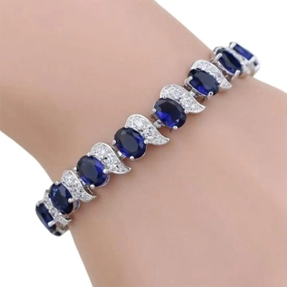 Damen-Armband, Blatt-Charm, elegant, klassisch, verstellbar, blauer Strassstein, eingebettetes Damen-Armband, Modeschmuck
