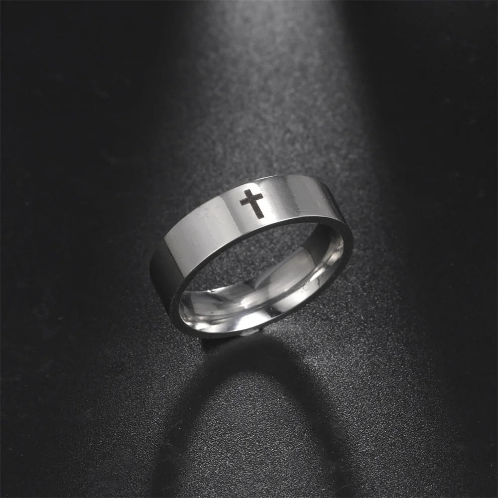 EUEAVAN Hip Hop Kreuz Paar Ringe Frauen Männer Edelstahl 6mm/8mm Religiöse Christian Finger Ring Punk party Schmuck Geschenke
