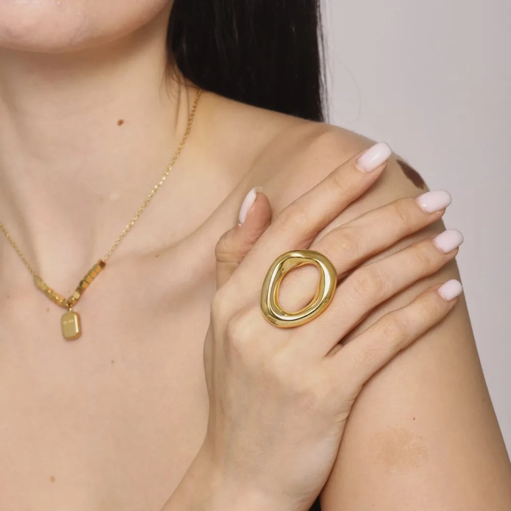 Minimalistische klobige Ringe aus Edelstahl für Frauen, 18 Karat vergoldet, Hyperbole-Damenring, weiblicher Ring, ästhetischer Damenschmuck