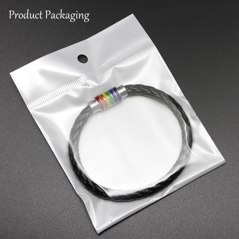 St.kunkka schwarz braun echtes geflochtenes Leder armband Frauen Männer Edelstahl Homosexuell Stolz Regenbogen Magnet Charms Armband Geschenk
