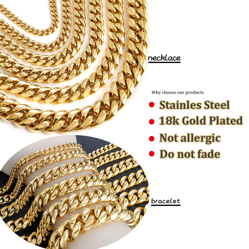 Hip Hop Schmuck 8mm/10mm/12mm/14mm Edelstahl Herren Halsketten Kette Coole kubanische Gliederkette Geschenk für Männer Jungen und Mädchen