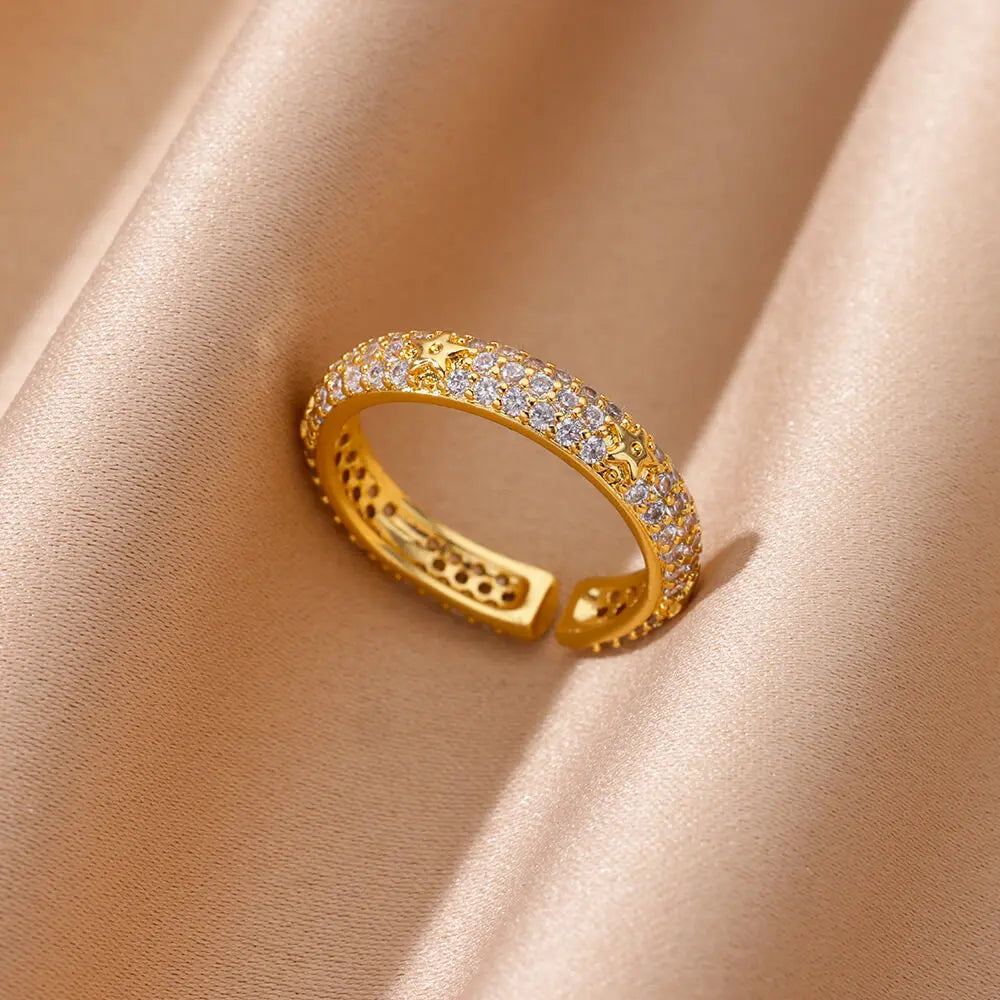 Zirkon Geometrische Herz Ringe Für Frauen Edelstahl Gold Farbe Ehering Luxus Ästhetischen Schmuck Paar Geschenk 2024