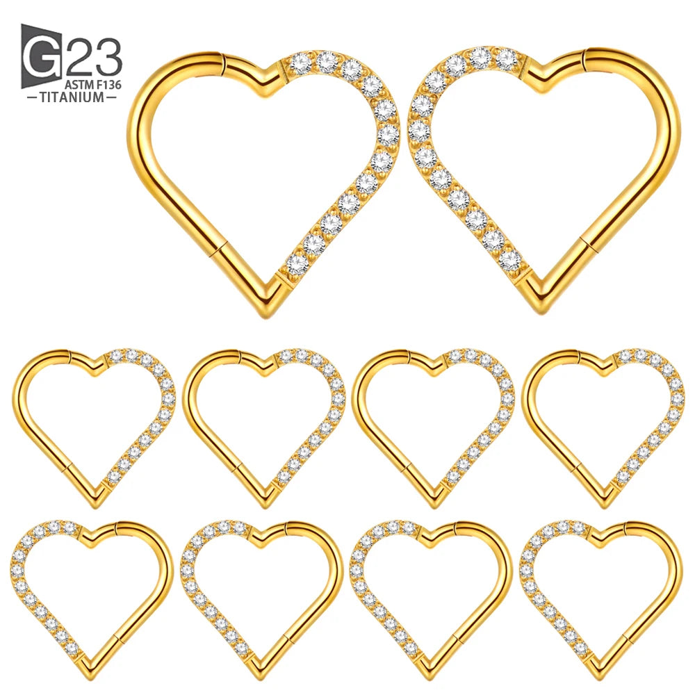 10 Stück ASTM F136 Titan Daith Herz Ohrring Hoop Knorpel Tragus Helix Ringe Scharniersegment Hoop mit klarem CZ