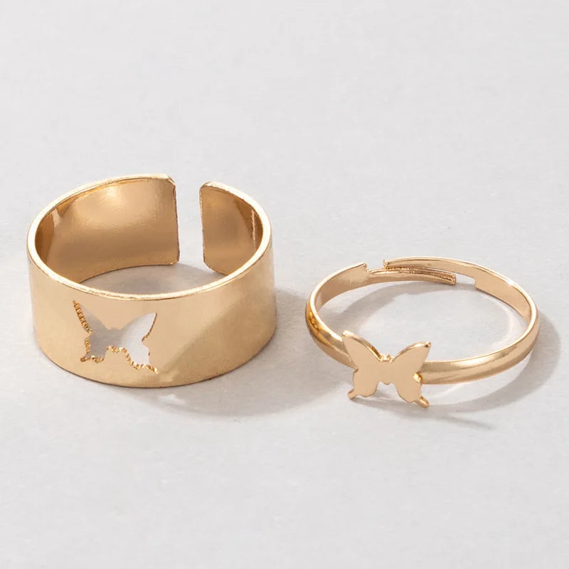Vintage Einfache Tier Butterlfly Sterne Mond Herz Offene Ringe Für Frauen Mädchen Gothic Schmuck 2PCS Punk Schwarz Paar Ring set