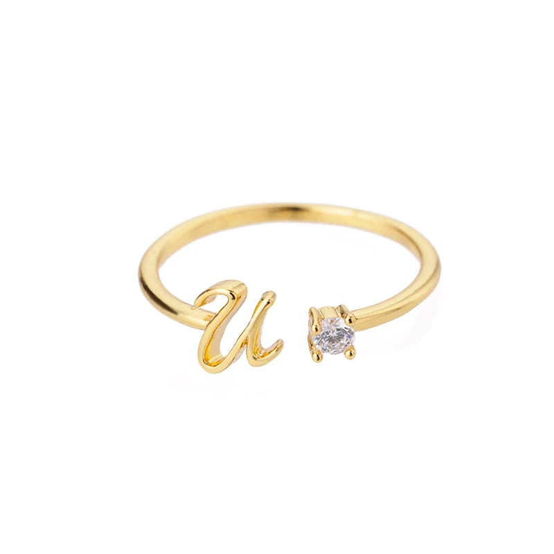 A-Z-Anfangsringe für Frauen, offen, verstellbar, Edelstahl, Ehering, 2025, Trend, Goldfarbe, Paar-Schmuck, Accessoires, Geschenk