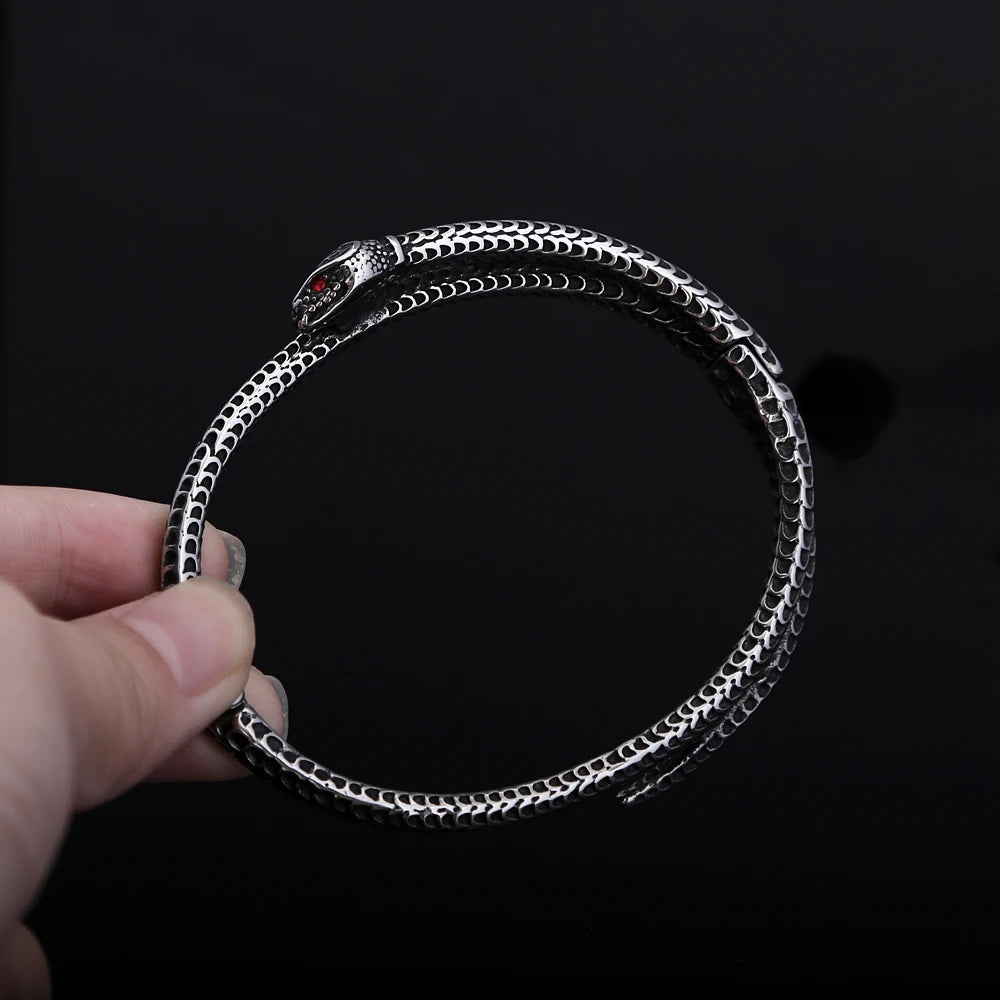 Gothic Vintage Wikinger Schlange Armband mit rotem Stein für Männer Frauen Edelstahl Punk Rock Tier Armreifen Modeschmuck Geschenke