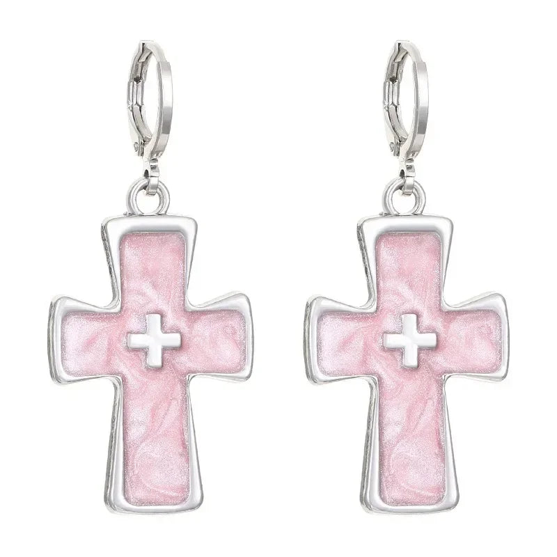 Neue Gothic Nette Harajuku Y2K Rosa Große Kreuz Anhänger Ohrringe Für Frauen Charme 2000er Jahre EMO Ästhetische Party Zubehör schmuck