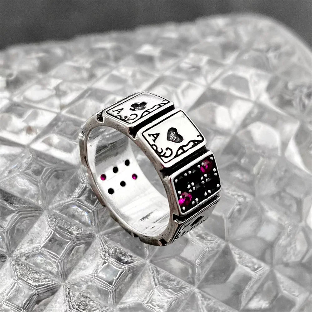 Punk Spade A Poker Ringe Designer Spades Karten Kristall Offenen Ring Für Frauen Männer Retro Splitter Breite Manschette Finger Ringe Party Jewerly