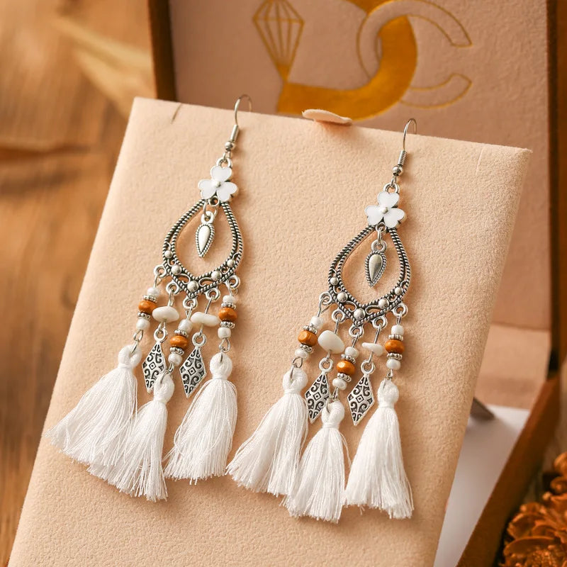 Mode Böhmischen Herz Blume Emaille Geometrische Quaste Ohrringe Für Frauen Unregelmäßige Stein Perlen Handgemachte Boho Hochzeit Schmuck